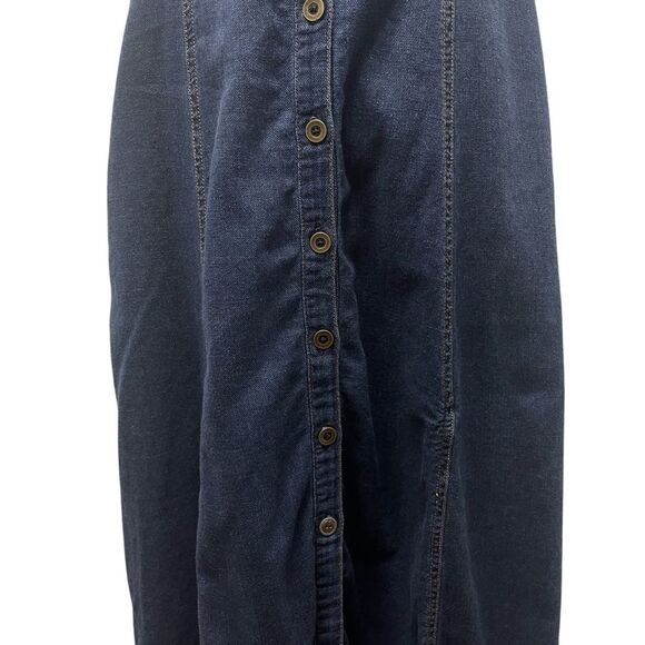 Anthropologie Pilcro Dark Blue Denim Ruffle Sleeve Maxi Midi Dress, 14. buttons - Picture 13 of 16